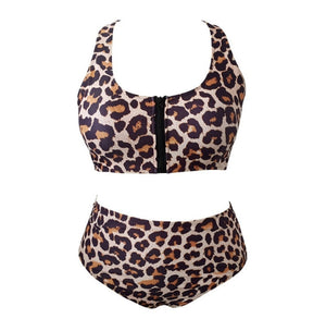 6XL 2 Piece Leopard Print Swimsuit Halter Vest Top w Bikini Bottom Plus Size Women