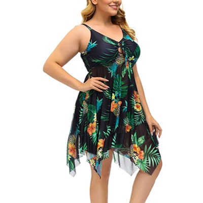 6XL 2 Piece Swimsuit Black Floral Print Mesh V Neck Sleeveless Top w Shorts Plus Size Women