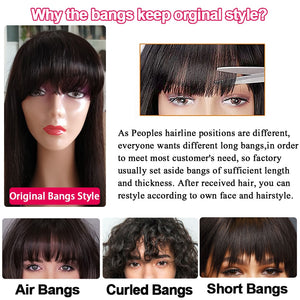 Brazilian Human Hair Straight Wig w/ Bangs