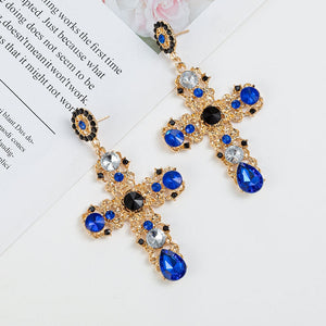 Vintage Boho Crystal Cross Drop Earrings Womens Accessories