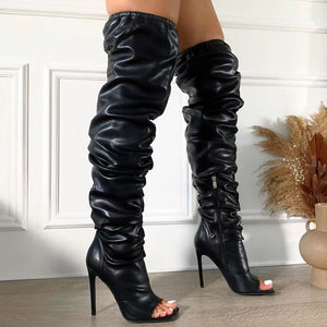 Slouch Pleated Over the knee Thin Heel Boots