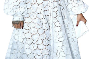 3XL White Floral Mesh Cover Up Dress Long Sleeve Long Length Plus Size women