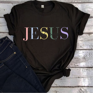 3XL  Mult-Color Jesus Is The Way Letter T Shirt O Neck Short Sleeve Plus Size Women