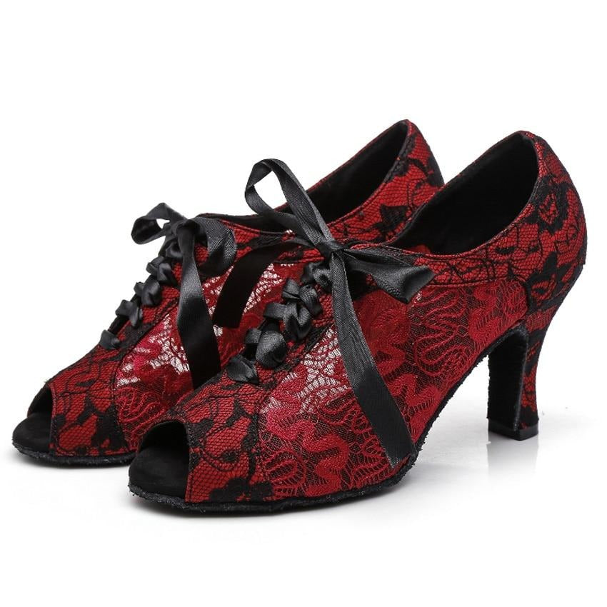 Red/Black Lace Ballroom Dance Shoes Womens Shoes