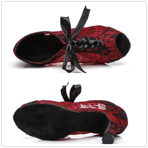 Red/Black Lace Ballroom Dance Shoes Womens Shoes