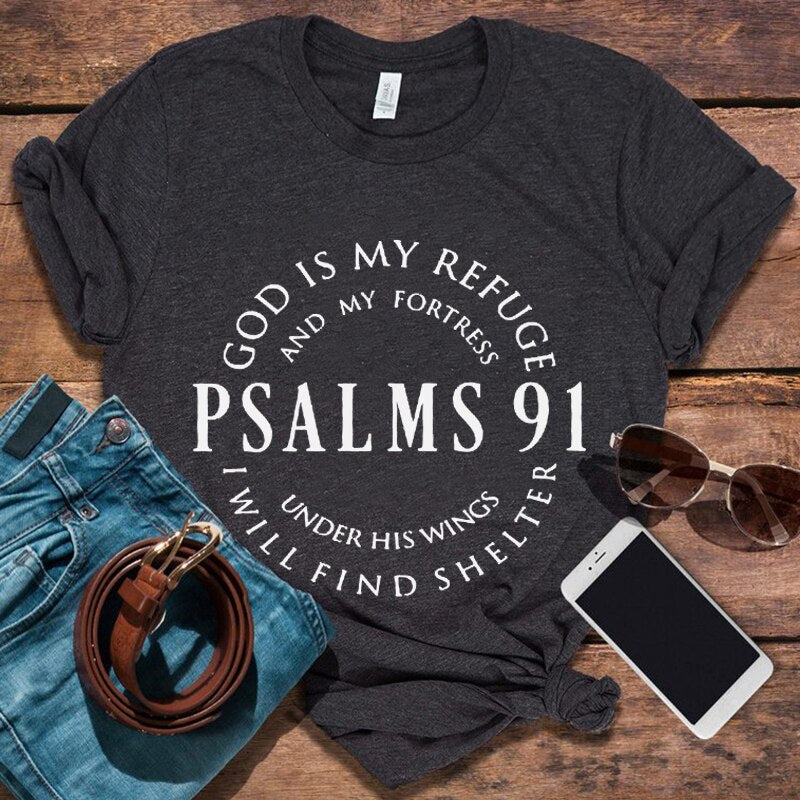 3XL  Psalms 91 Letter T Shirt O Neck Short Sleeve Plus Size Women