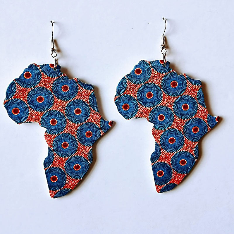 African Print Shape Wood Drop Earrings Womens Accessories