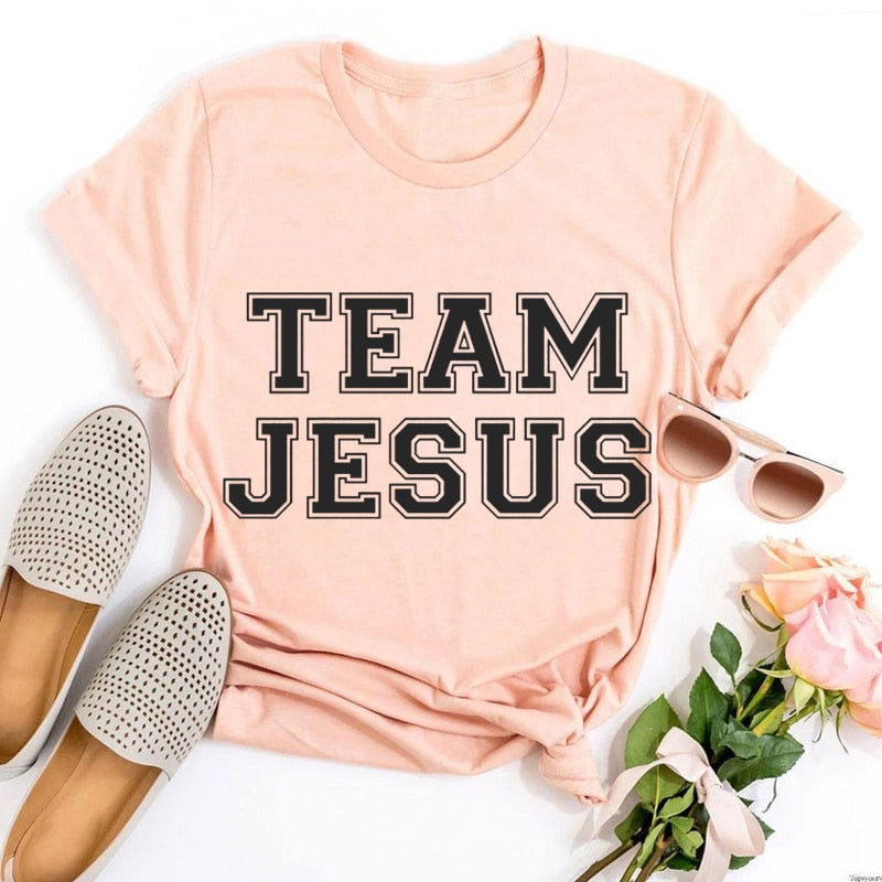 3XL Team Jesus Letter T-Shirt O Neck Short Sleeve Plus Size Women