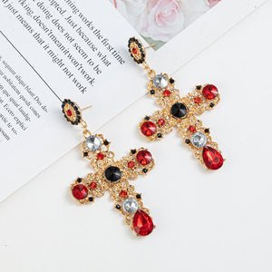 Vintage Boho Crystal Cross Drop Earrings Womens Accessories