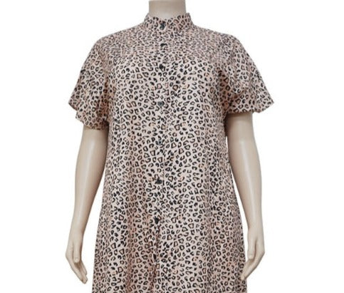 4XL Stripe or Leopard Print Loose Fit Dress  Short Sleeve Ankle Length Plus Size Women