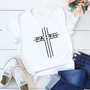 3XL Faith In Cross Letter T shirt O Neck Short Sleeve Plus Size Women