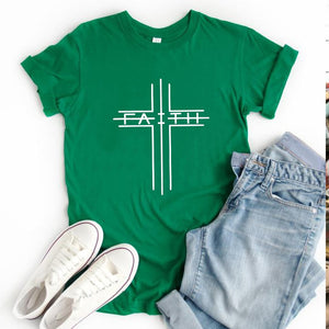 3XL Faith In Cross Letter T shirt O Neck Short Sleeve Plus Size Women