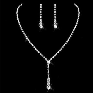 Womens Jewelry Silver Plated Celebrity  Drop Crystal Necklace Earrings Set