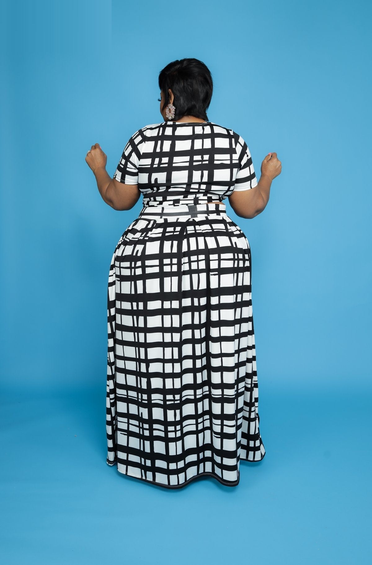 5XL Bold Grid Print Crop Top w/ Long Skirt Plus Size Women