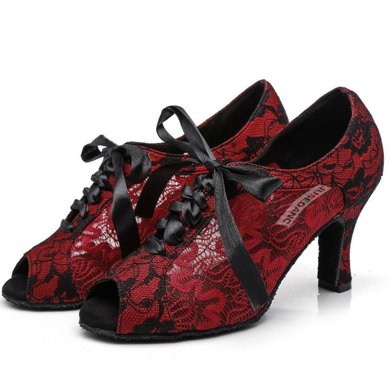Womens Shoes Lace Dance Ballroom Shoes  Red or Black