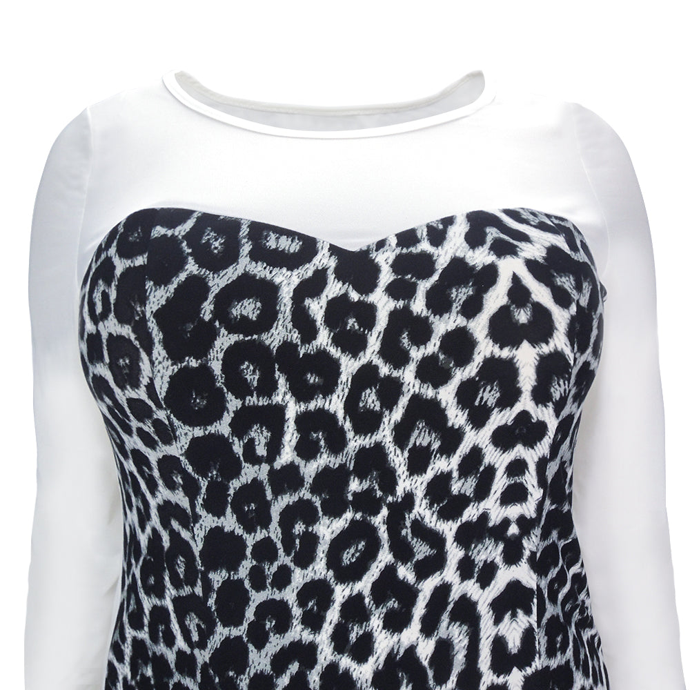 8XL Patchwork Leopard Print Tunic O Neck Long Sleeve Plus Size Women