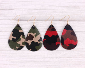Leather Camouflage Print Tear Drop Earrings Womens Jewelry