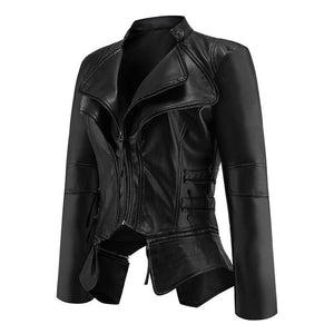 3XL Double Lapel Faux Leather Motorcycle Jacket Plus Size Women