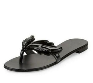 Patent Leather Leaf Slip On Flat Sandals Womens Shoes