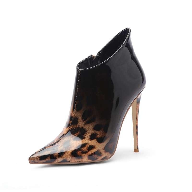 Gradient & Solid Leopard Print Thin Heel Short Ankle Boot Booties Womens Shoes
