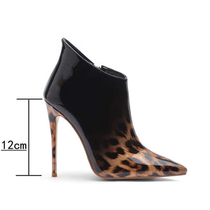 Gradient & Solid Leopard Print Thin Heel Short Ankle Boot Booties Womens Shoes