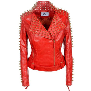 6XL Embroidered "Live To Ride" Rivet Stud Faux Leather Motorcycle Jacket w/ V Neck Plus Size Women