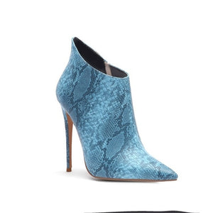 Solid Snake Print High Heel Short Ankle Boots Womens Shoes