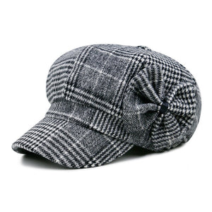 Womens Accessories Plaid or Solid Print Papaer Boy Painters Hats Gray or Brown