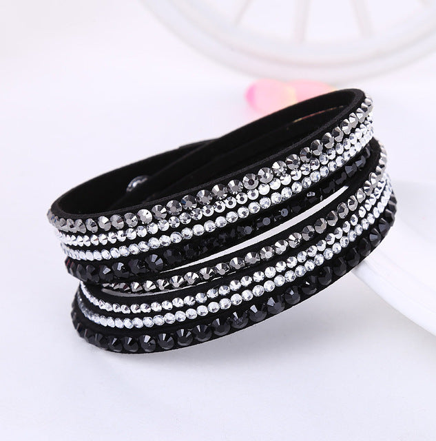 #03 Rhinestone Faux Leather Bracelet Womens Jewelry