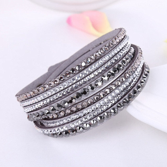 #03 Rhinestone Faux Leather Bracelet Womens Jewelry