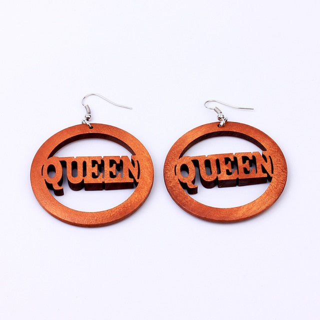 Solid Color "Queen" Logo Round Shape  Drop Earrings Womens Jewelry
