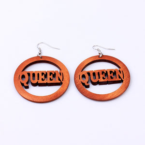 Solid Color "Queen" Logo Round Shape  Drop Earrings Womens Jewelry