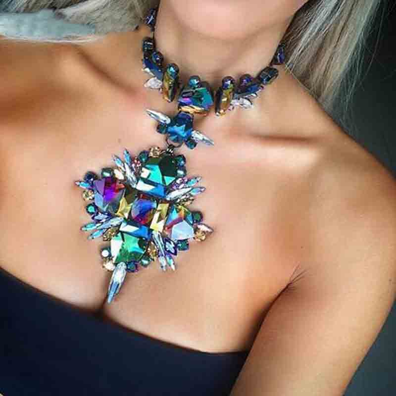 Womens Jewelry Crystal Star chockker Necklace Black Gold or Blue