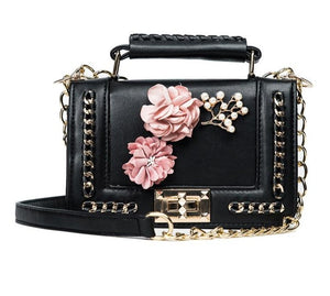 Womens Handbags Faux Leather Floral Design Clutch Handbag White Pink or Black