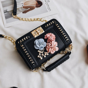 Faux Leather Floral Design Clutch Handbag Womens Accessories