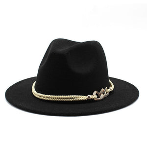 Womens Accessories Fedora Hat w/ Jeweled Rope Link Trim Black White Blue Gray Brown Red Pink Purple Green or Yellow