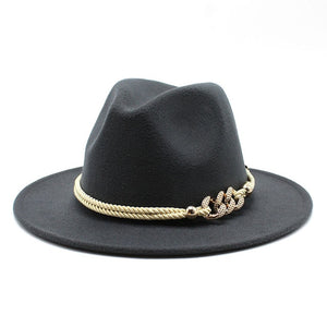 Unisex Fedora Hat w/ Jeweled Rope Link Trim Womens Accessories
