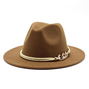 Unisex Fedora Hat w/ Jeweled Rope Link Trim Womens Accessories