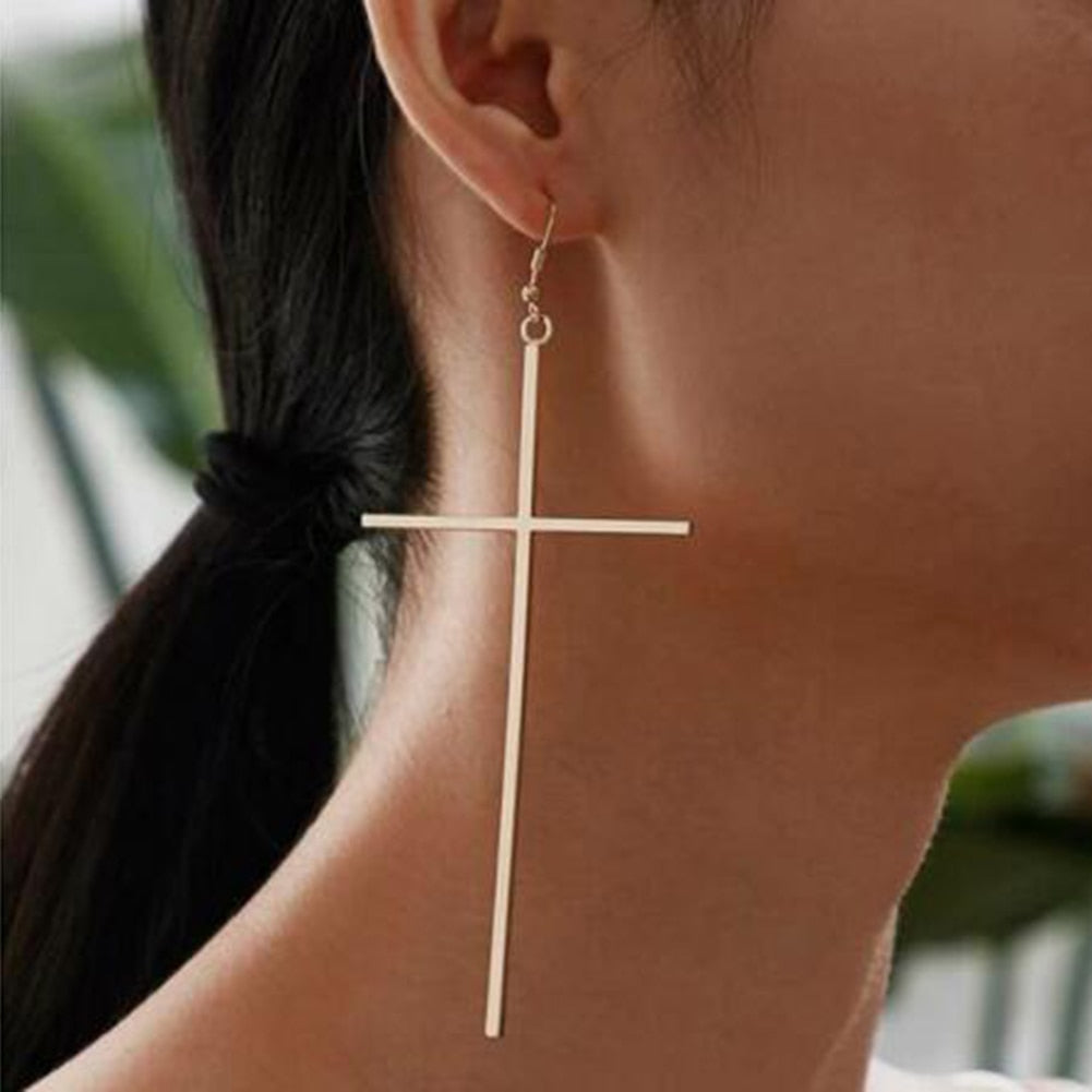 Womens Accessories Big Slim Cross or Angel Earrings Gold or Silver