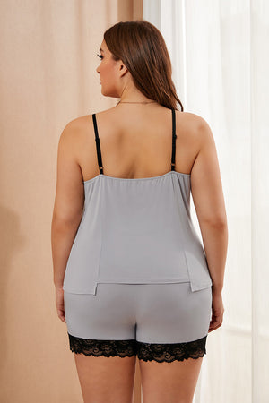 5XL 2 Piece Lace Trim Pajamas Set Lace Trim w/ Shorts Plus Size Women