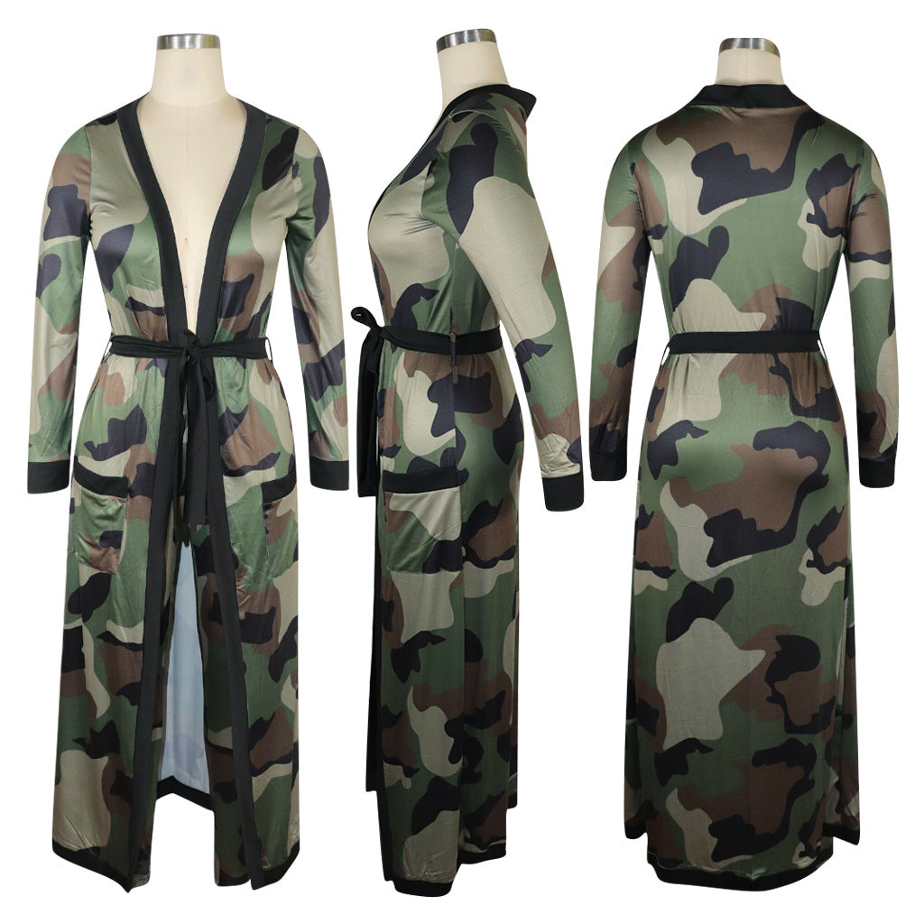 2XL Plaid or Camouflage Print 2 Piece Long Robe w/ Slim Fit Pants Womens Plus Size