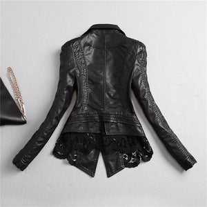 4XL Patchwork Black Faux Leather & Lace Jacket Plus Size Women