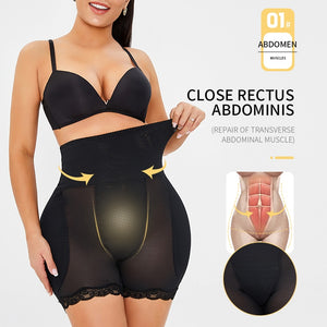 6XL Black Lace Trim Padded Butt Lifter Tummy Control Slimming Shorts Plus Size Women