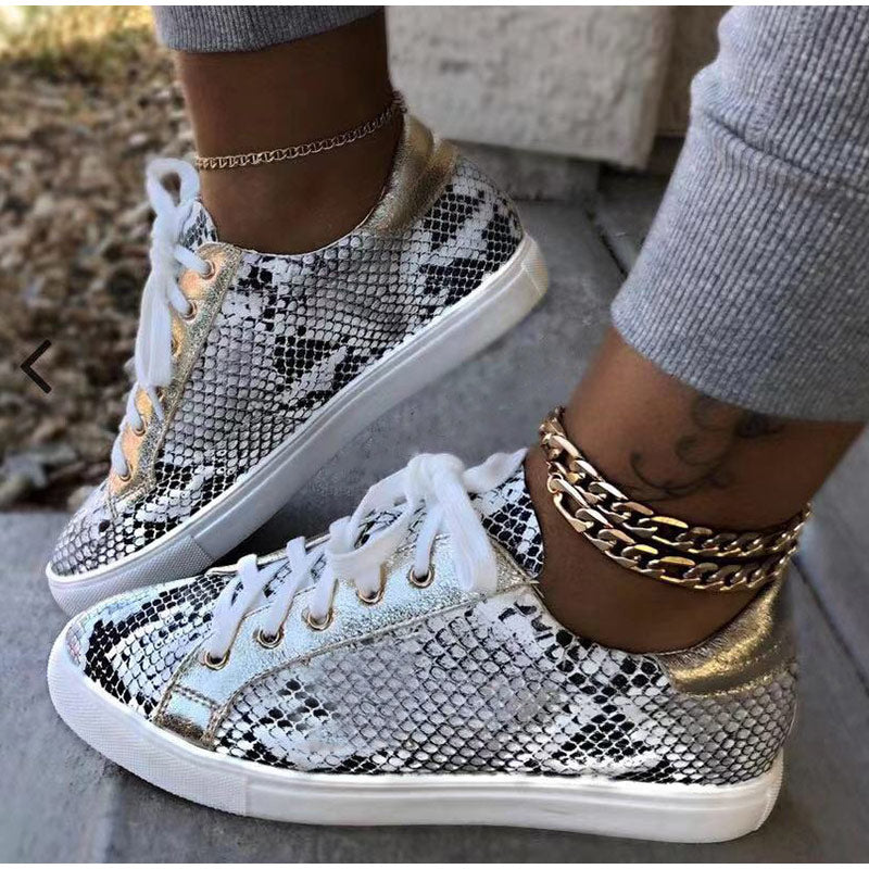 Womens Shoes Geometric Snake Print Sneakers White Gold Red or Blue Multi Color