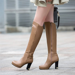 Knee High PU Leather Platform Boots Womens Shoes