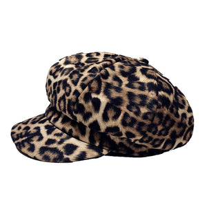 Leopard Print Wool Paperboy Caps Womens Accessories
