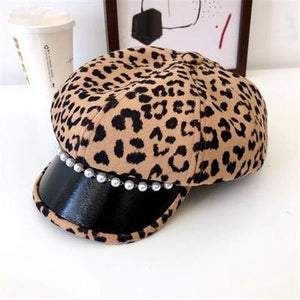 Leopard Print Wool Paperboy Caps Womens Accessories