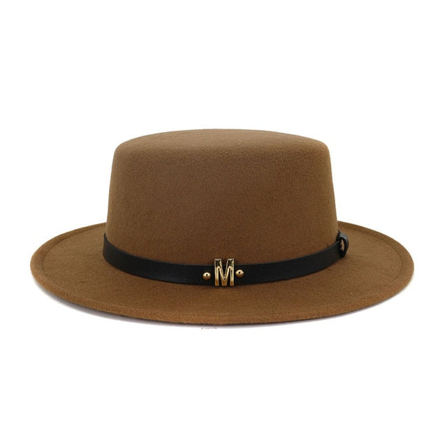 Unisex Wool Fedora Jazz Hat w/ Letter Ribbon Womens Accessories