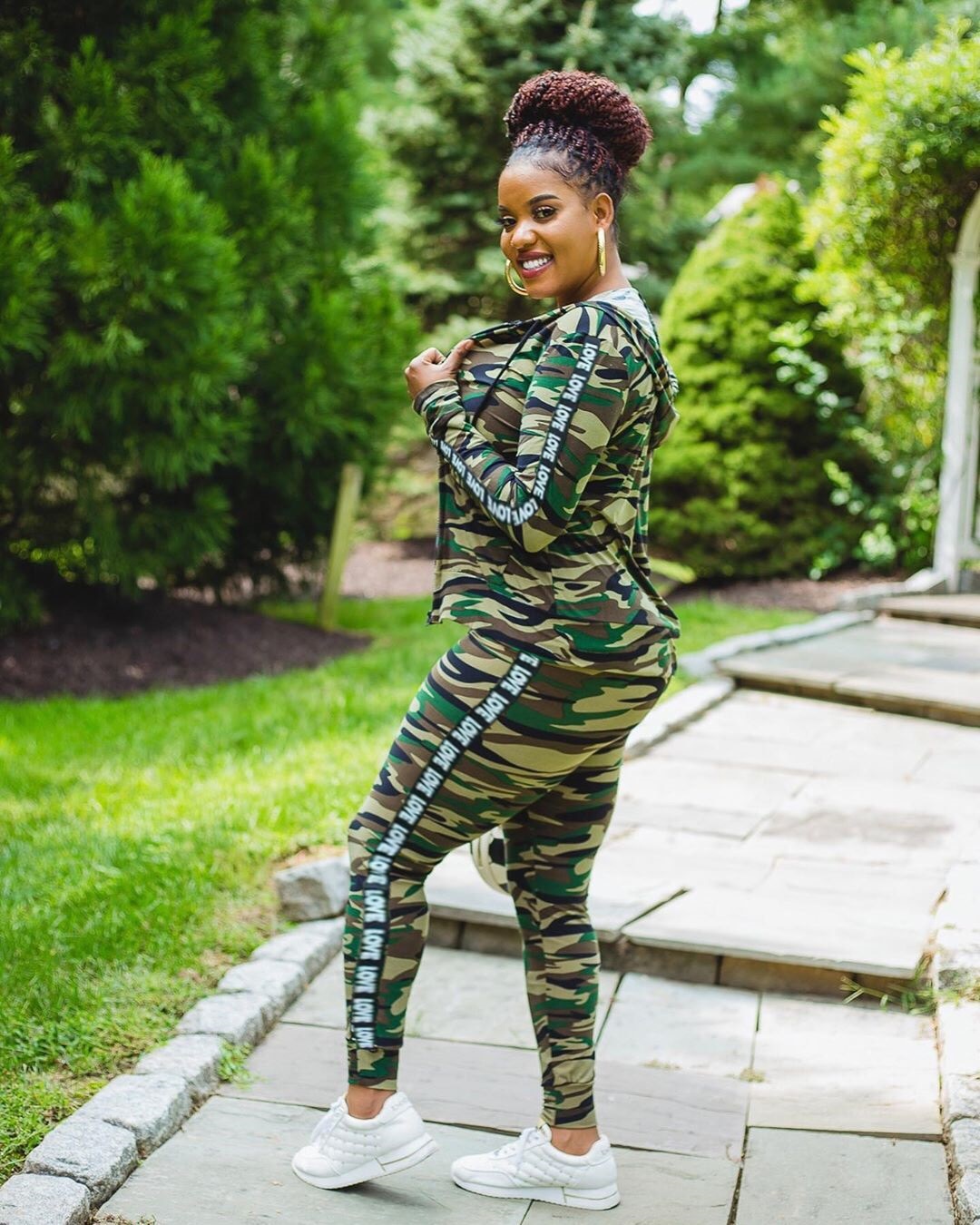 3XL 3 Piece Camouflage Print Workout Gym Wear  Jacket Tank Top w/ Pants Plus Size Women