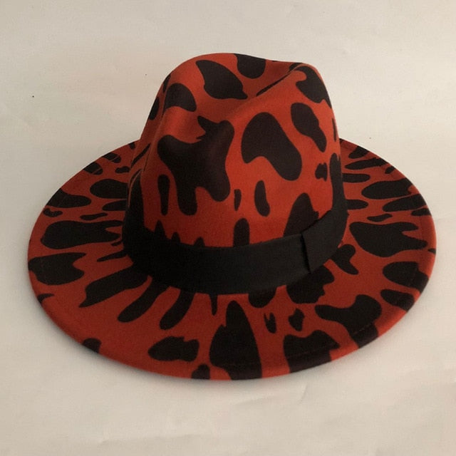 Animal Print Wool Fedora Hat w/ Black Ribbon Womens Accessories